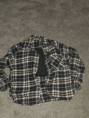 Time and Tru Black and Cream Plaid Button-Down Shirt